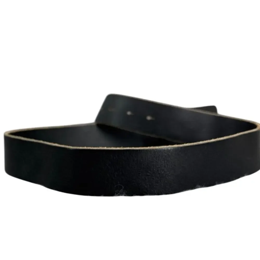 Black Leather Heavy Metal Solid Buckle Belt  Men 32